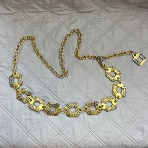 Western Style Vintage Belt Chain Square Gold Tone Distressed